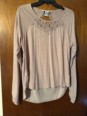 American Rag Misses Blush Lace-Yoke Long Sleeve Top